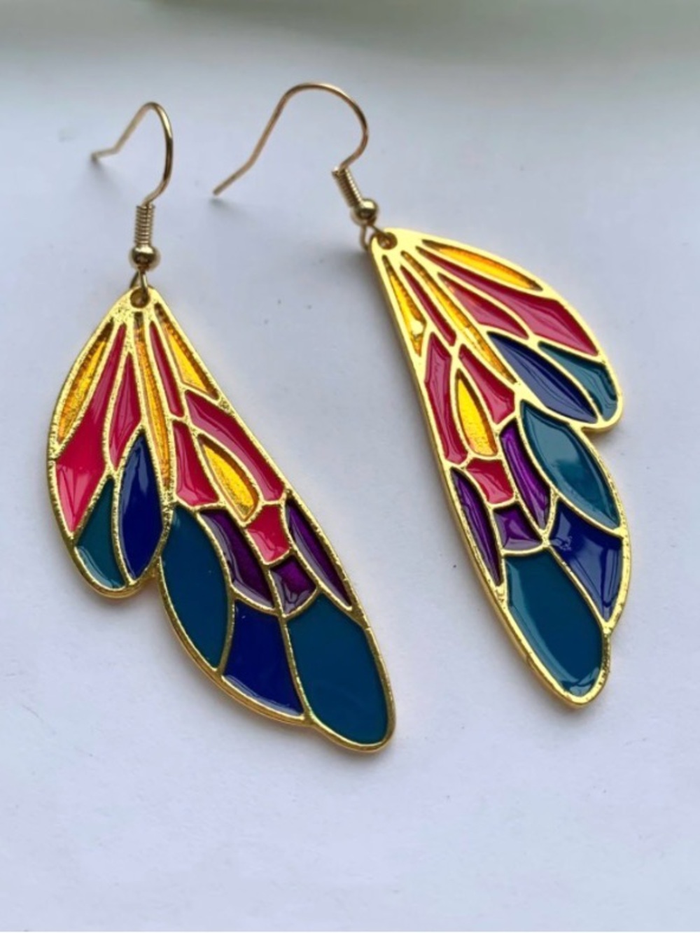 NWT Colorful Butterfly Wing Drop Earrings - Gold-tone